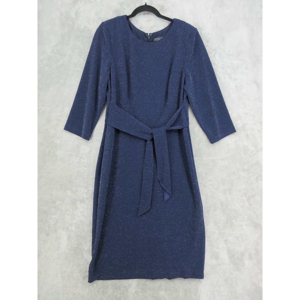 Adrianna Papell Dress Womens Size 14 Glitter Sheath Tie Waist Cocktail Party